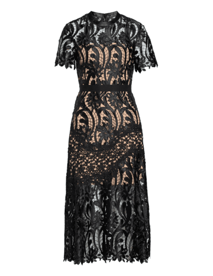 Self-Portrait Black Prarie Floral Lace Midi Dress